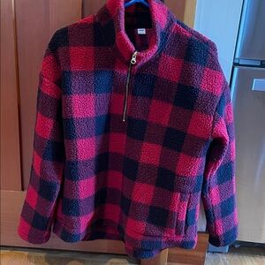 Old Navy Red and Black Fleece Top